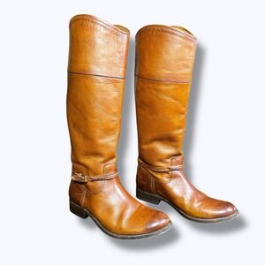 FRYE Melissa Seam Tall Boots 8 Cognac Leather Western Equestrian Boho Riding